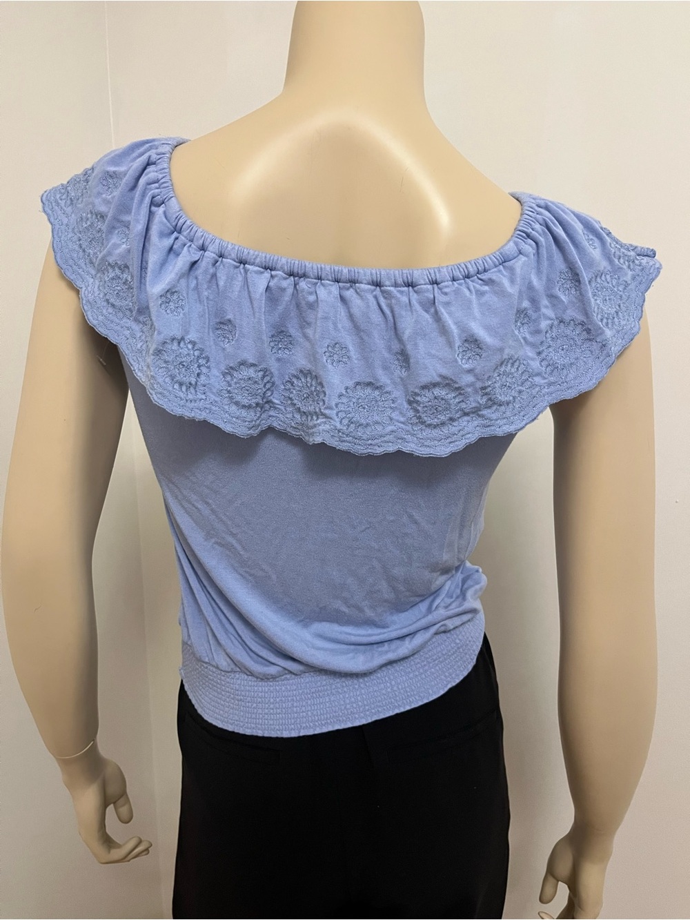Dex Light Blue Ruffle Off-Shoulder Tee - Picture 2 of 4